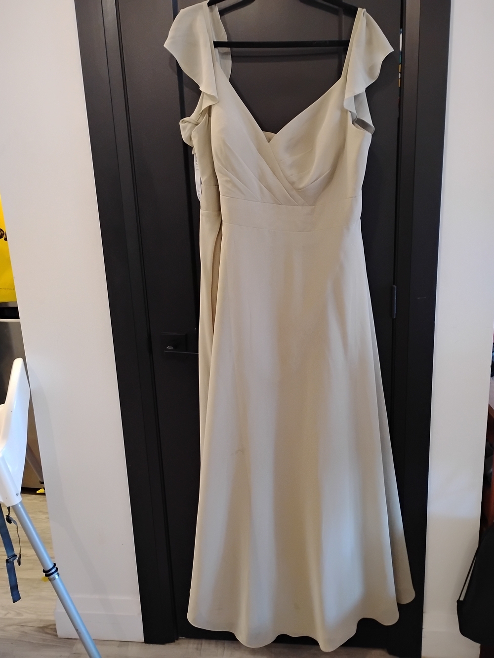 Azazie Cream Ruffle-Sleeve V-Neck Maxi Dress
